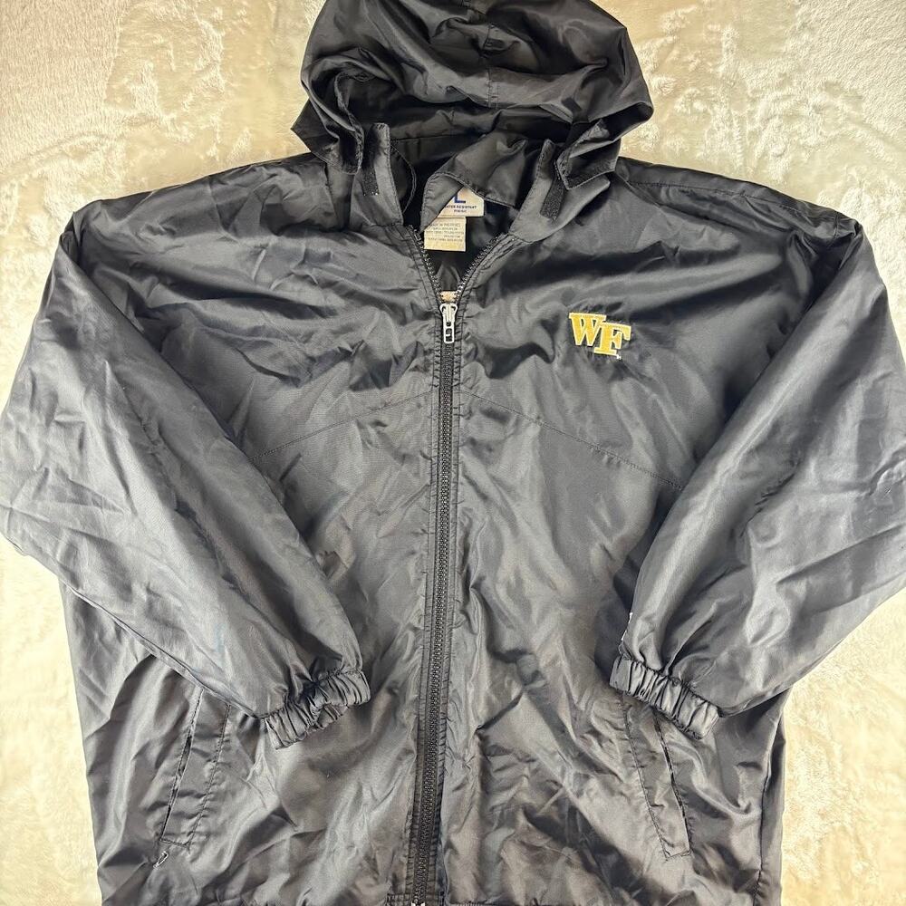 Wake Forest Hooded Jacket Vintage Russell Athletic Men's Large Black SMALL TEAR
